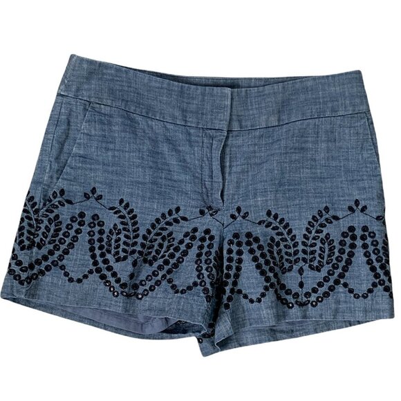 Ann Taylor Loft The Riviera Short Sz 2 Chambray Blue Eyelet Embroidered 194C - Picture 2 of 9